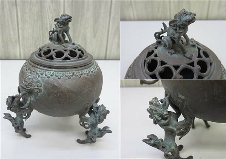 楽天市場】【未使用品】 高岡銅器 香炉 須賀七郎作 玉型 三獅子 三