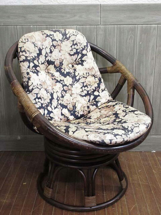 楽天市場】【中古】 ラタン 回転椅子 クッションチェア 肘掛け付 こげ  