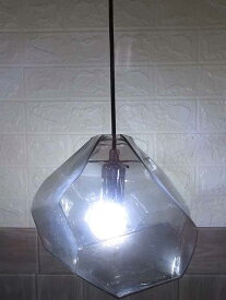 【未使用品】ガラス製 LEDペンダントライト グレー クリアカラー 吊り下げ照明 照明 ライト ランプ 電灯 カッティング ジュエリー インテリア