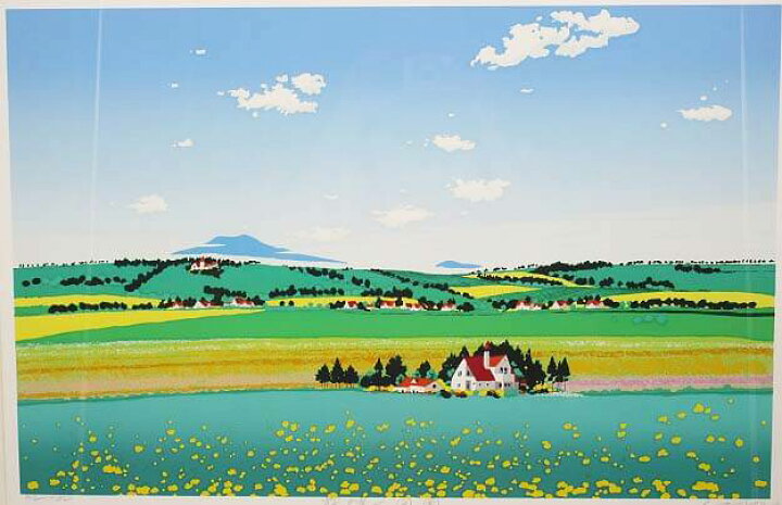 楽天市場】【中古】額装 佐藤芳彰 花咲く田園 シルクスクリーン 