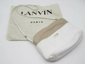 【中古】　ランバン パリス　ショルダーバッグ　白　レザー　鞄　　　　　LANVIN PARIS　レザーバッグ　ホワイト×ベージュ　　　　　肩掛け　ポシェット　ポーチ　かばん　鞄　薄型