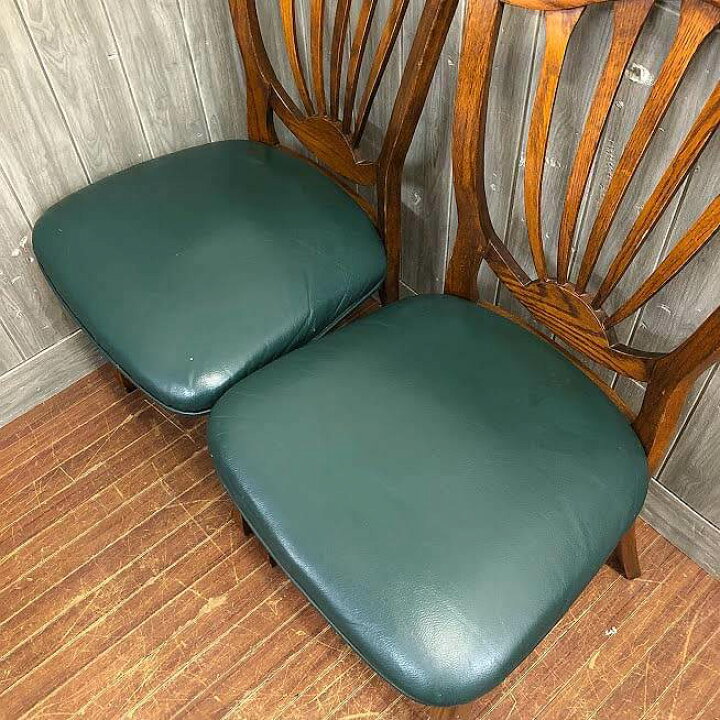 楽天市場】【中古】ダイニングチェア 2脚セット 濃グリーン系 レザー調 