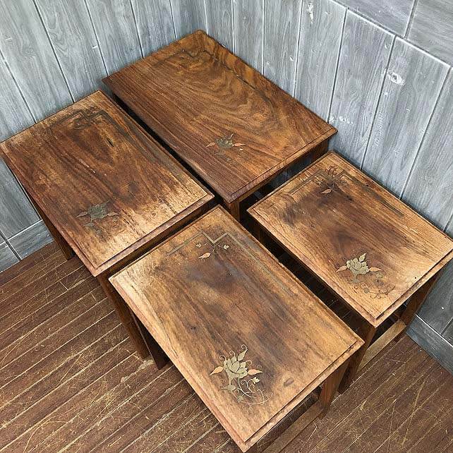 楽天市場中古 ネストテーブル 4連 アンティーク 真鍮象嵌 木製