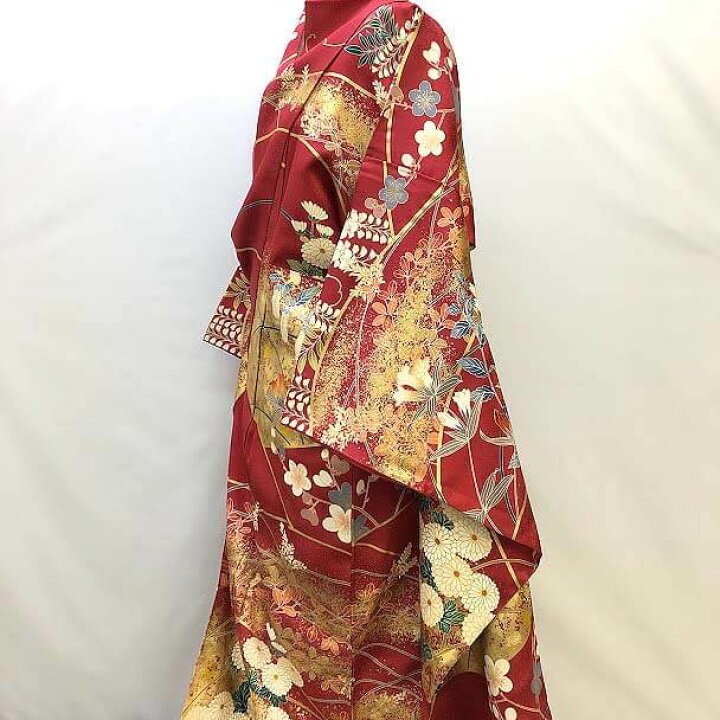 楽天市場】【中古】振袖 赤系 花柄 金糸 花模様 着物 華やか 多色使い 
