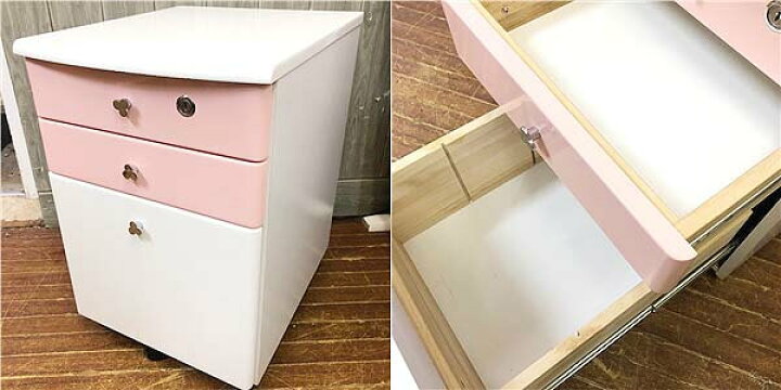 楽天市場】【中古】 学習机＆袖机セット ホワイト×ピンク デスクライト 