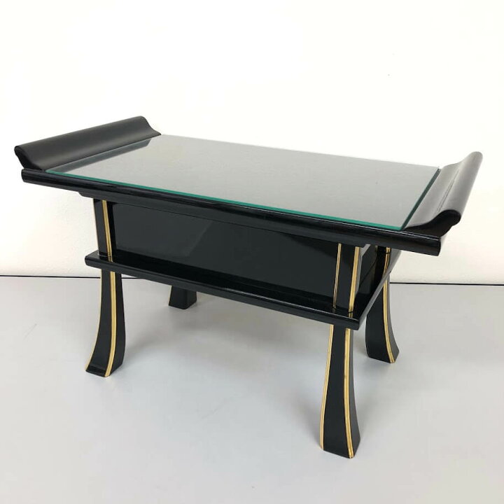 楽天市場】【中古】 経机 黒塗り 面金箔 幅57cm ガラス天板 引き出し 