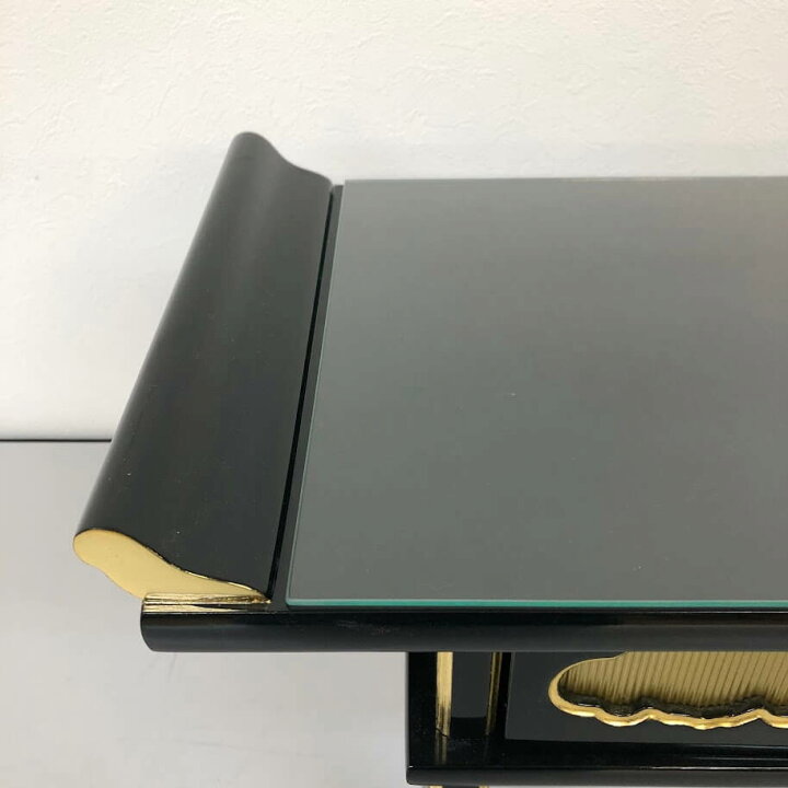 楽天市場】【中古】 経机 黒塗り 面金箔 幅57cm ガラス天板 引き出し 