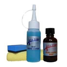 アクアドロップ ヘッドライトコーティング剤、黄ばみ除去剤、クロススポンジセット AQUADROP HARD GLASS COAT 硬化型ガラスコーティング剤、洗浄剤AQUADROP BLUE CLEANER