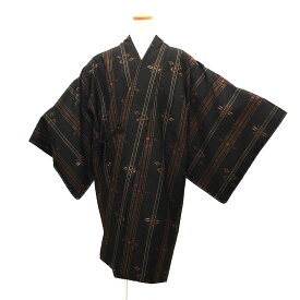 京やM277　正絹　久米島紬　道中着　重要無形文化財　本泥染め　琉球絣文様　身丈110　裄71.5　ロング丈　裄長め　ゆったりサイズ　広衿仕立て　きもの衿　アンティーク　お仕立て直し　着物コート 和装コート　仕立て上がり　リサイクル着物【新古品】