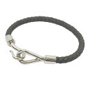 セール　エルメス　レザー　ブレスレット　HERMES　ジャンボ　グレー　シルバー金具　編み込みレザー　イントレチャー…