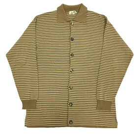 セール　HERMES　エルメス　ボーダー　衿付き　カーディガン　メンズ　コットン　カーキ　ヴィンテージ　アンティーク【中古】エルメス　ニット　aq7133