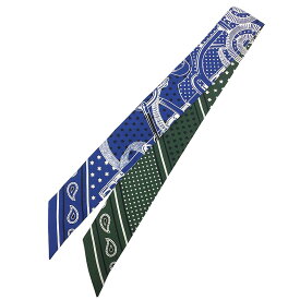 HERMES　エルメス　ツイリー スカーフ　Eperon d'Or Cut　エプロンドール カット　Twilly Scarf　Vert/White/Blue　シルク100％【新古品】【美品】【中古】エルメス　シルクスカーフ aq7660