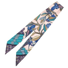 レア物　稀少　HERMES　エルメス　ツイリー スカーフ　ツイリー　Tree of song　ツリー・オブ・ソング　2019年春夏　Twilly Scarf　Rose pale/Turquoise/Beige（ローズペール/ターコイズ/ベージュ）シルク100％【未使用】【新古品】【中古】エルメス　シルクスカーフ　aq9590