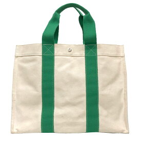 HERMES エルメス ボラボラGM トートバッグ コットンキャンバス ベージュ ボラボラトート 生成り×グリーン【中古】エルメス バッグ aq13048