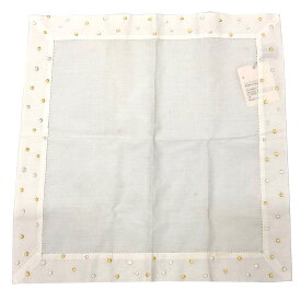 HERMES エルメス ハンカチ GALAXIE MOUCHOIR コットン100％ 白 刺繍 ドット ポケットチーフ ネッカチーフ バンダナ【新古品】【未使用品】【中古】エルメス ハンカチ aq12684