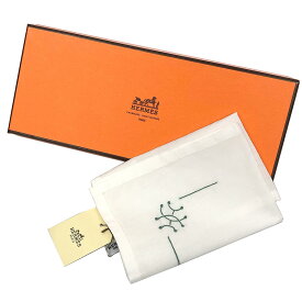 HERMES エルメス ハンカチ UZBEK BRODERIE MAIN POINT DE BEAUVAIS 001530G-05 バンダナ コットン100％ 白 Hロゴ 刺繍 ポケットチーフ ネッカチーフ 【未使用】【新古品】【中古】エルメス ハンカチ aq12901