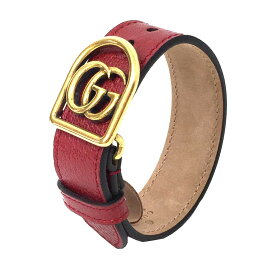 グッチ　GUCCI　GGマーモント 　レザーブレスレット　レッド×ゴールド　メンズ　レディース【未使用】【新古品】【中古】グッチ　アクセサリー aq4637