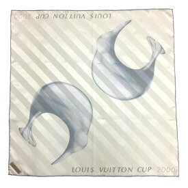 LOUIS　VUITTON　ルイヴィトン　ヴィトンカップ　2000年限定　スカーフ　バンダナ　キウイ　鳥　ネッカチーフ　カレ　シルク100％　ライトグレー系【中古】ヴィトン　スカーフ　aq7804
