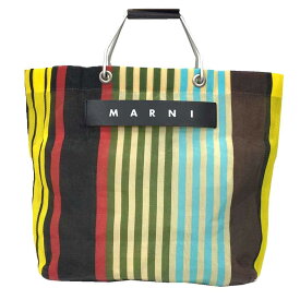 MARNI マルニ フラワー カフェ バッグ ストライプ トートバッグ /SHMHR08A01 TN296 STY50 WHITE+SUN ホワイトサン【中古】マルニ　バッグ　aq11583