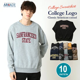 コスパ抜群の裏起毛 クルーネックトレーナー メンズ 秋 冬 アメカジ スウェット トップス あたたかい ロゴ プリント 長袖 クルートレーナー リラックスフィット