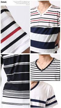 ボーダーTシャツメンズ選べる!半袖&七分袖☆Vネックボーダーtシャツ半袖Tカットソー大人サーフBORDERメンズファッション春夏春服夏服トップス先染めボーダー