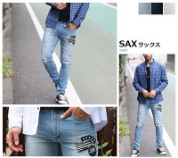 ニークラッシュスキニーデニムメンズジーンズダメージクラッシュワッペンストレッチデニムパンツ秋冬新作クラッシュデニムメンズ
