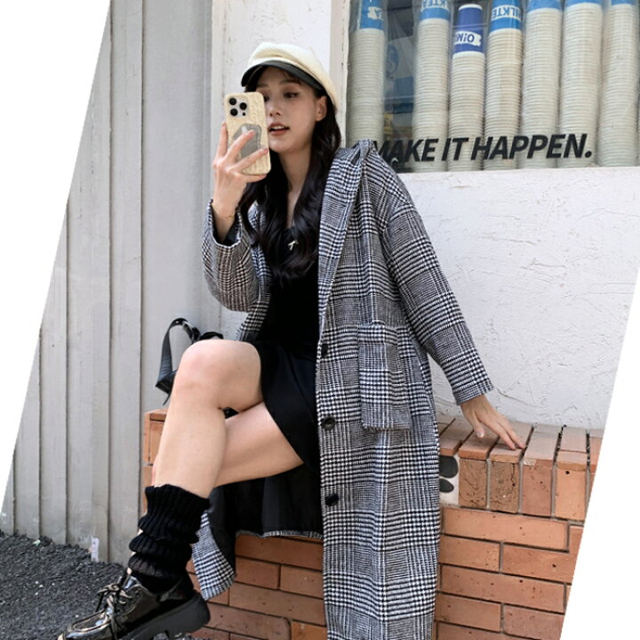 楽天市場】ロングコート レディース フード付き 千鳥柄 グレンチェック 