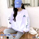 オーバーサイズ 袖プリント ロンT カットソー レディース 秋冬 春 長袖Tシャツ カットソー