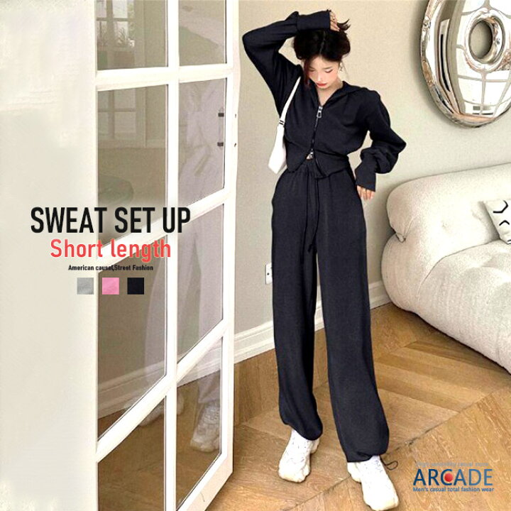 楽天市場】スウェット 上下セットアップ ショート丈 フード付き  