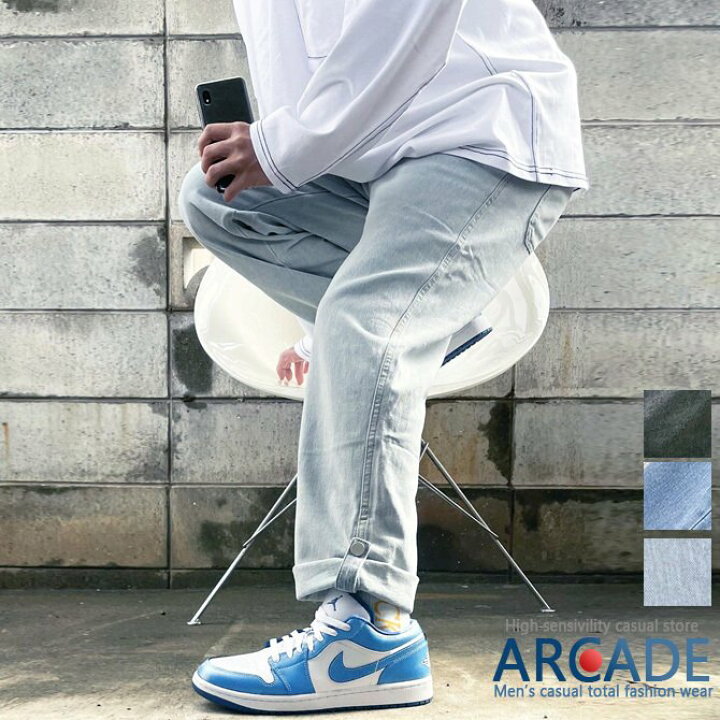 楽天市場 ワイドデニム メンズ ワイドジーンズ デニムパンツ ロールアップ ビンテージウォッシュ ジーパン Arcade アーケード
