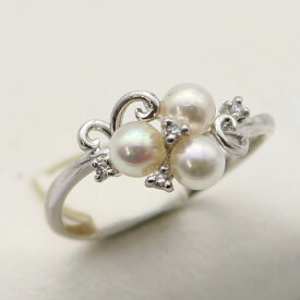 真珠 指輪 パール リング あこや真珠 パール 指輪 リング デザイン 4mm-4.5mm 3PCS ベビーパール ホワイトピンクカラー K18WG アコヤ本真珠 ダイヤ