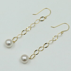 真珠 パール ピアス あこや真珠 パールピアス フック フープ ロング デザイン チャーム K18 7.0mm-7.5mm 揺れる アコヤ本真珠