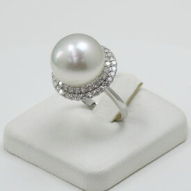 真珠 指輪 パール リング 南洋白蝶真珠 指輪 リング 14mm-15mm ホワイトカラー デザイン プラチナ ダイヤ 1.00カラット ゴージャス 豪華 パーティー