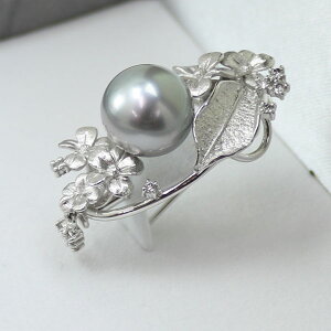 真珠 パール ブローチ 黒蝶真珠 タヒチ 12-13mm ダイヤ0.22ct 18金ホワイトゴールド ブローチ 伊勢志摩 レディース 通販 送料無料 パール 真珠 ムーンストーン