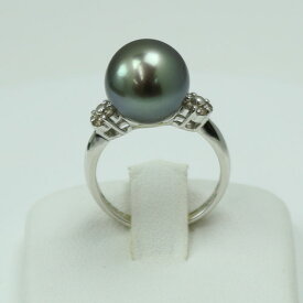 真珠 指輪 パール リング 黒蝶真珠 パールリング 指輪 11mm-12mm 黒真珠 ブラックカラー ブラックパール ダイヤ デザインプラチナ