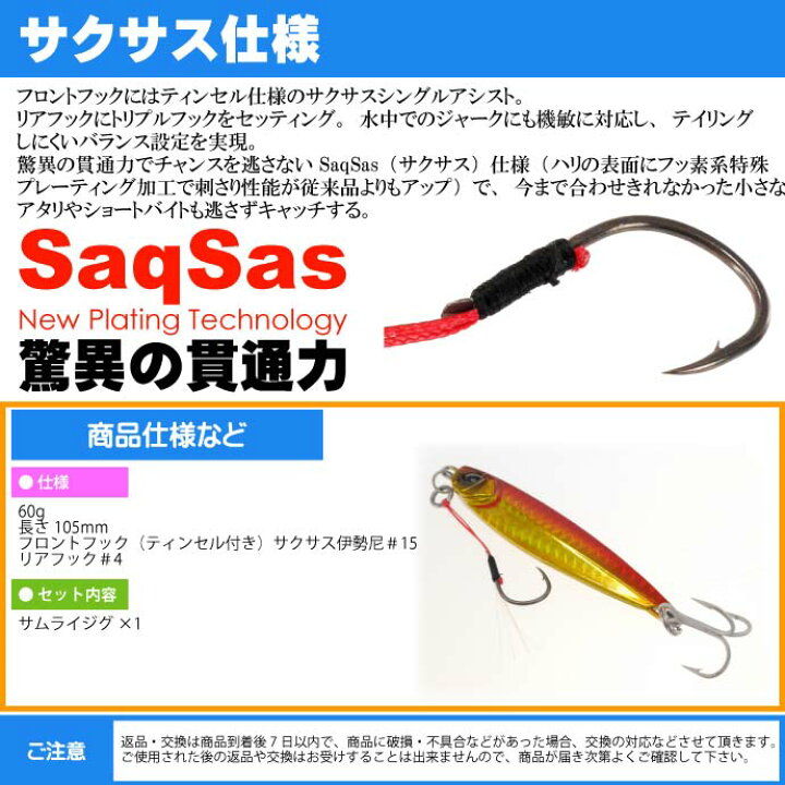 楽天市場 Daiwa サムライジグ メタルジグ Ph赤金 60g ダイワ 釣り具 ショアジグ ルアー Ks190 Ase World