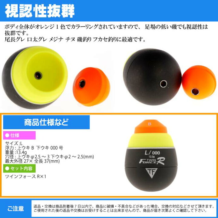 楽天市場】ツインフロートウキ ツインフォースR 全遊動 L B 下000号 