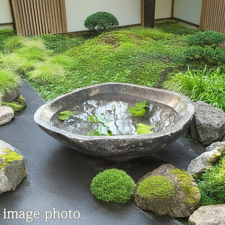 楽天市場】水鉢 石 庭園 和風 （40×30×15.5cm 18.5kg グレー系I  