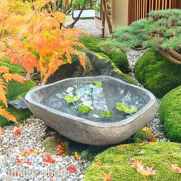 楽天市場】水鉢 石 庭園 和風 （40×30×15.5cm 18.5kg グレー系I  