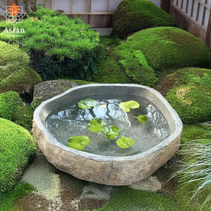 楽天市場】自然石の大型水鉢 （グレー系Q）（45.5×41×15cm 24kg  