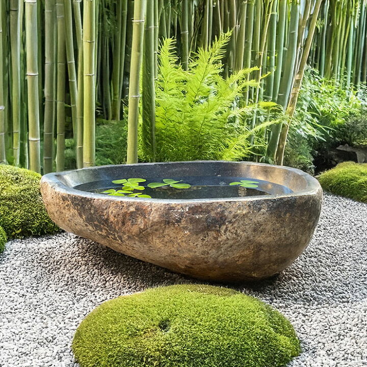 楽天市場】水鉢 石 庭園 和風 （49.5×42×15cm 23.5kg）No.20【 睡蓮鉢 