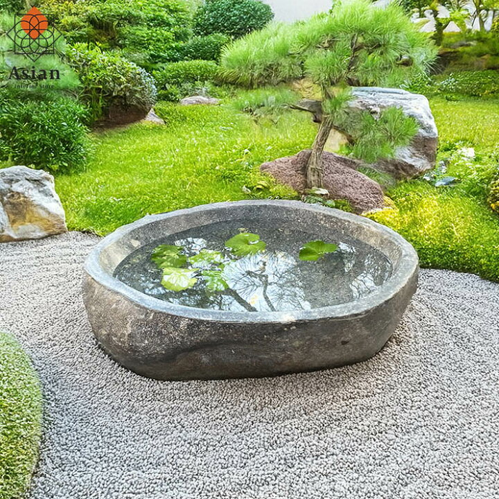 楽天市場】水鉢 石 和モダン （グレー系2）（47.5×38×15cm 23kg  
