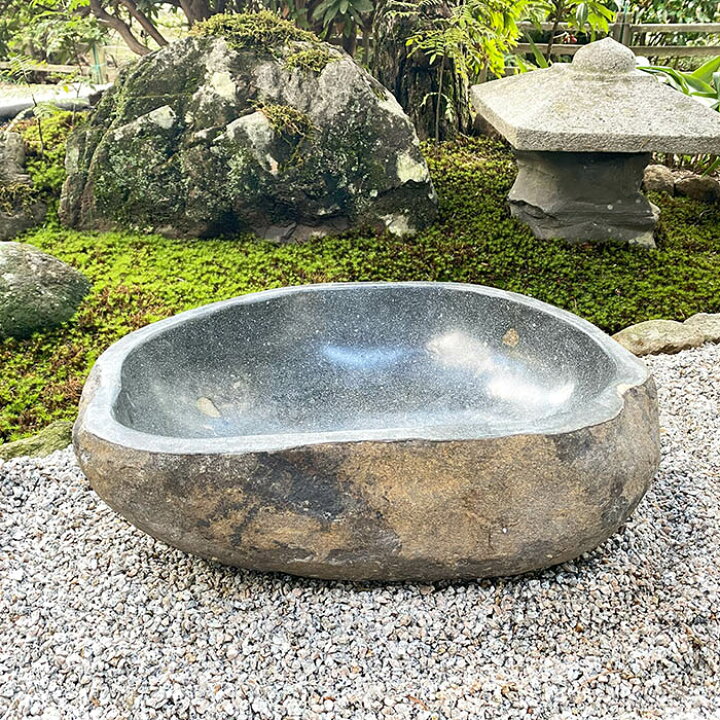 楽天市場】水鉢 石 庭園 和風 （XXXLサイズM）（グレー系）【 睡蓮鉢  