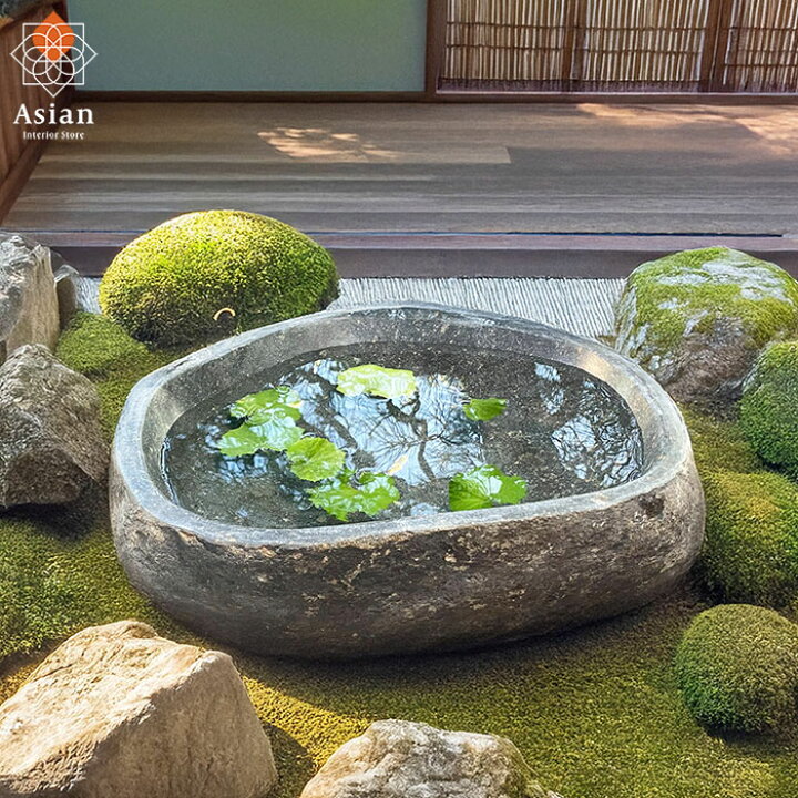 楽天市場】自然石の睡蓮鉢 大型サイズ （45.5×37×15cm 23kg グレー系t 