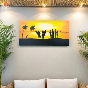 絵画 海 サンセット 80×40cm 4 【 おしゃれ 壁掛け 風水 インテリア アート 絵 海の絵 バリ絵画 夕日 風景画 サーフ アートパネル アジアン バリ リゾート 南国 】