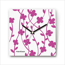 壁掛け 時計 おしゃれ 【FabriClock】 ファブリクロック フラワーカーテン FCM-PL-008 ウォールクロック インテリアクロック 掛け時計 掛時計 壁時計 かけ時計 インテリア ファブリック 布 カラフル 植物 花 四角 とけい ホワイト ピンク