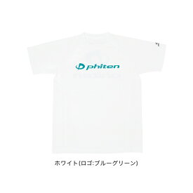 【1点までメール便可】[Phiten]ファイテンRAKUシャツSPORTS(SMOOTH DRY)半袖 ロゴ入りホワイト/ロゴブルーグリーン サイズ：M