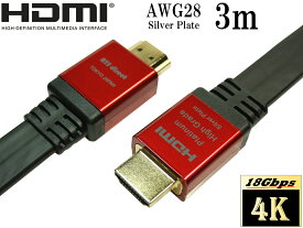 4K2K 60p 4.4.4 HDR 18Gbps動作保証 HDMIケーブル 3m Flatタイプ High speed with ethernet【AWG28 銀メッキ導体】プラチナム ハイグレード ★ネコポス送料無料★
