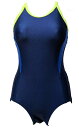 水着 レディース フィットネス水着 紺×青×黄色 M L LL 3L 5L 大きいサイズ 水着 紺色 ワンピース水着 スイムウェア