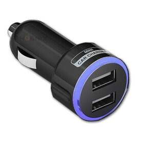 シガーソケット USB 充電器 2ポート カーチャージャー 車載 12V LED ライト 2口 iPhone Android iPad スマホ タブレット